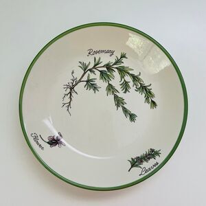 OVER AND BACK Stoneware Green Rim "Rosemary" Leaves Flower Pasta Bowl
